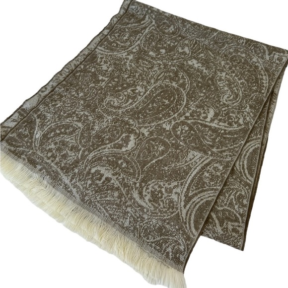 Lands' End Tan Paisley Cashmere Blend Scarf - Picture 3 of 10